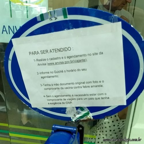 Aviso no PA-Congonhas da ANVISA sobre o CIVP - Certificado Internacional de Vacinação