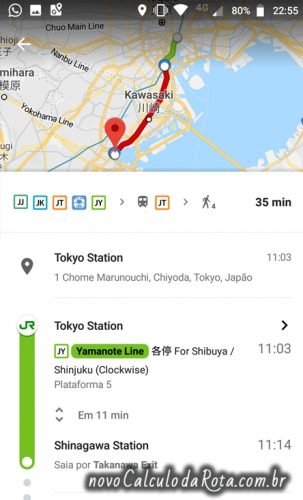 Usando o Google Maps para o trem/metrô do Japão